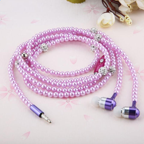 Fashion Rhinestone Luxurious Pearl Necklace Earbuds for Women